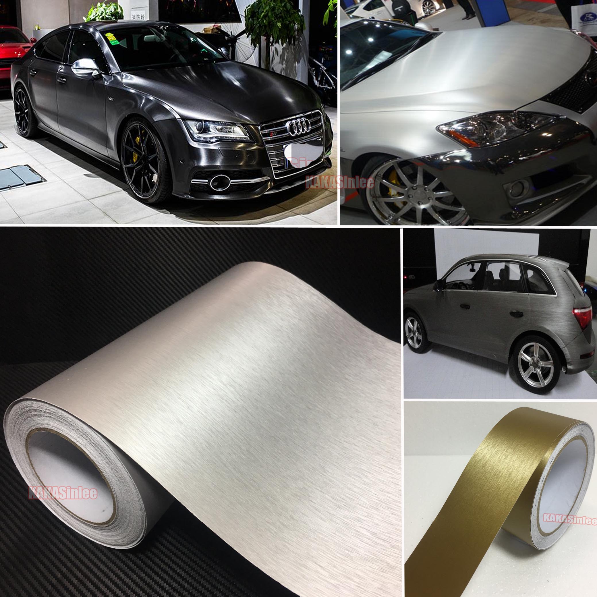 Matte Car Metallic Brushed Line Texture Aluminum Vinyl Wrap Sticker Stretch Bubbles Free