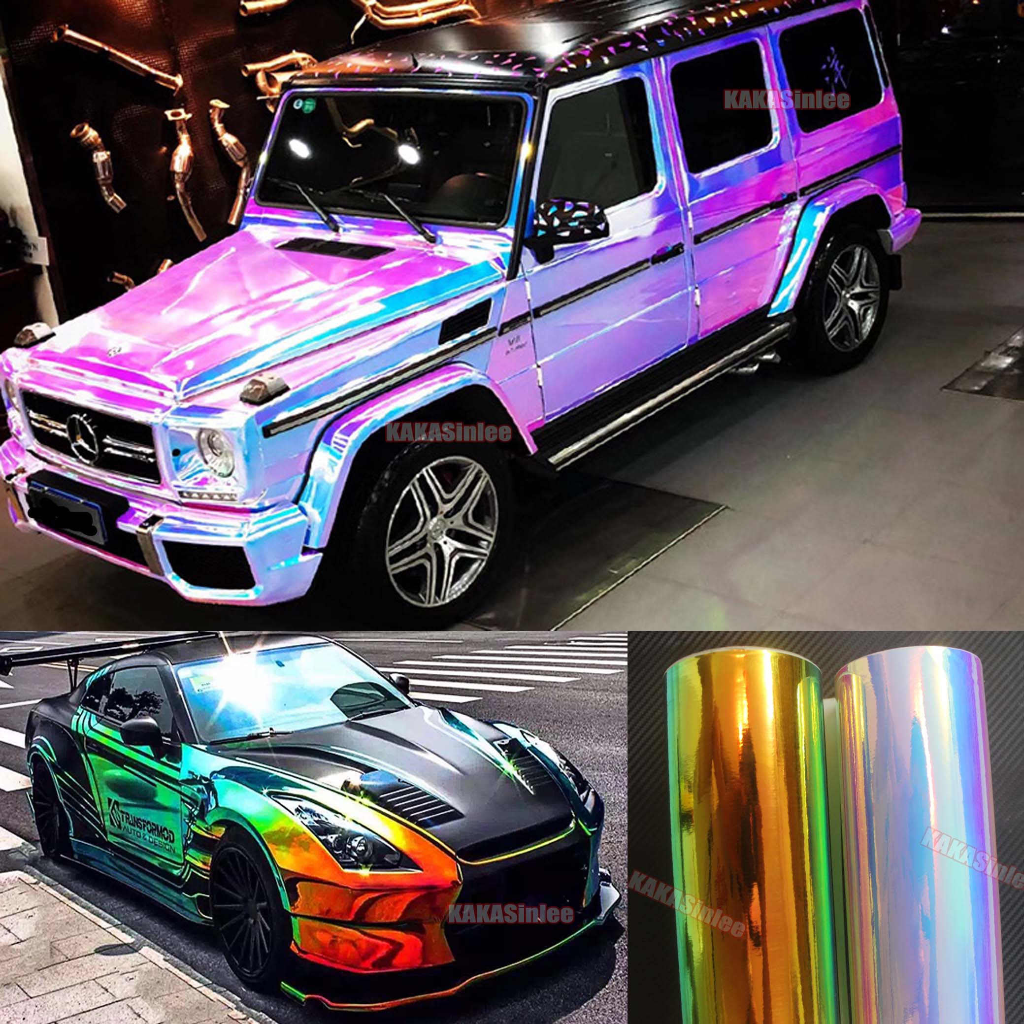 (PET) Car Glossy Rainbow Mirror Chameleon Chrome Vinyl Wrap Sticker