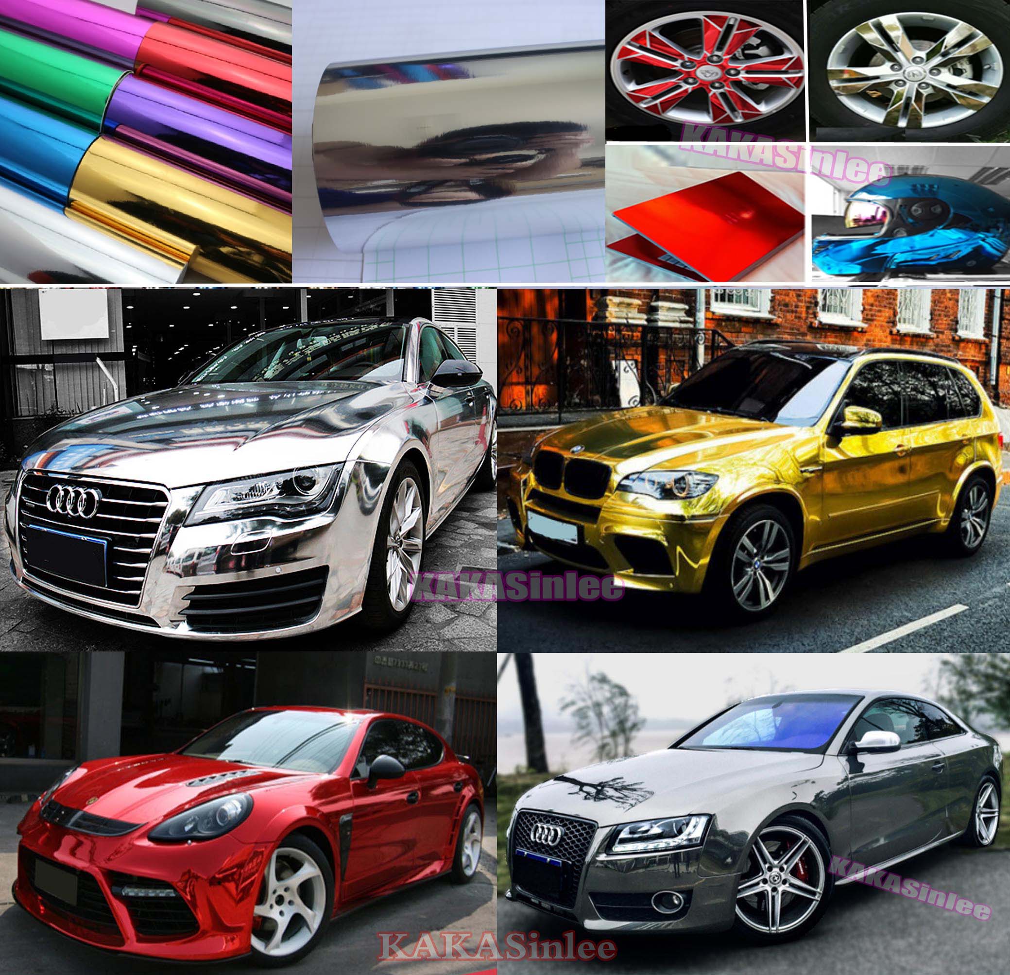 (No Stretch) Glossy Mirror Chrome Vinyl Wrap Sticker Strips Part Decors Wedding