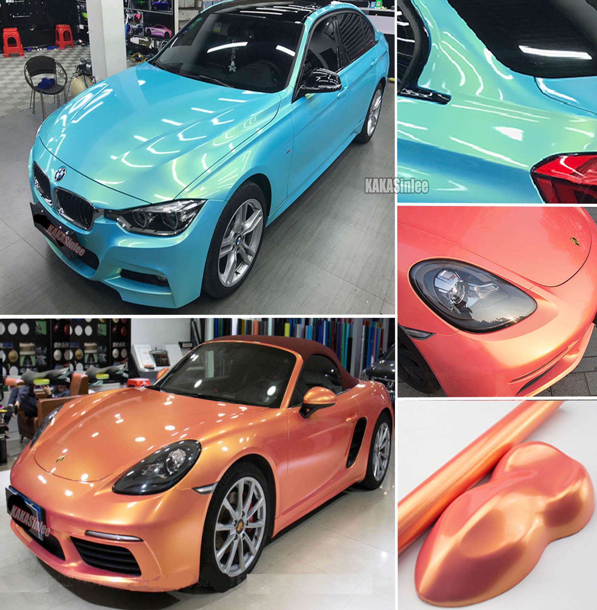 (PET) Glossy Car Chameleon Coral Metallic Vinyl Wrap Sticker