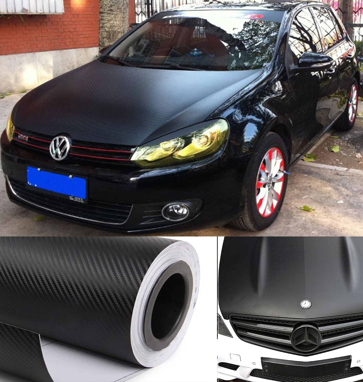 Stretch Car Wrap 3D 4D 5D Carbon Fiber Vinyl Sticker Bubbles Free Black