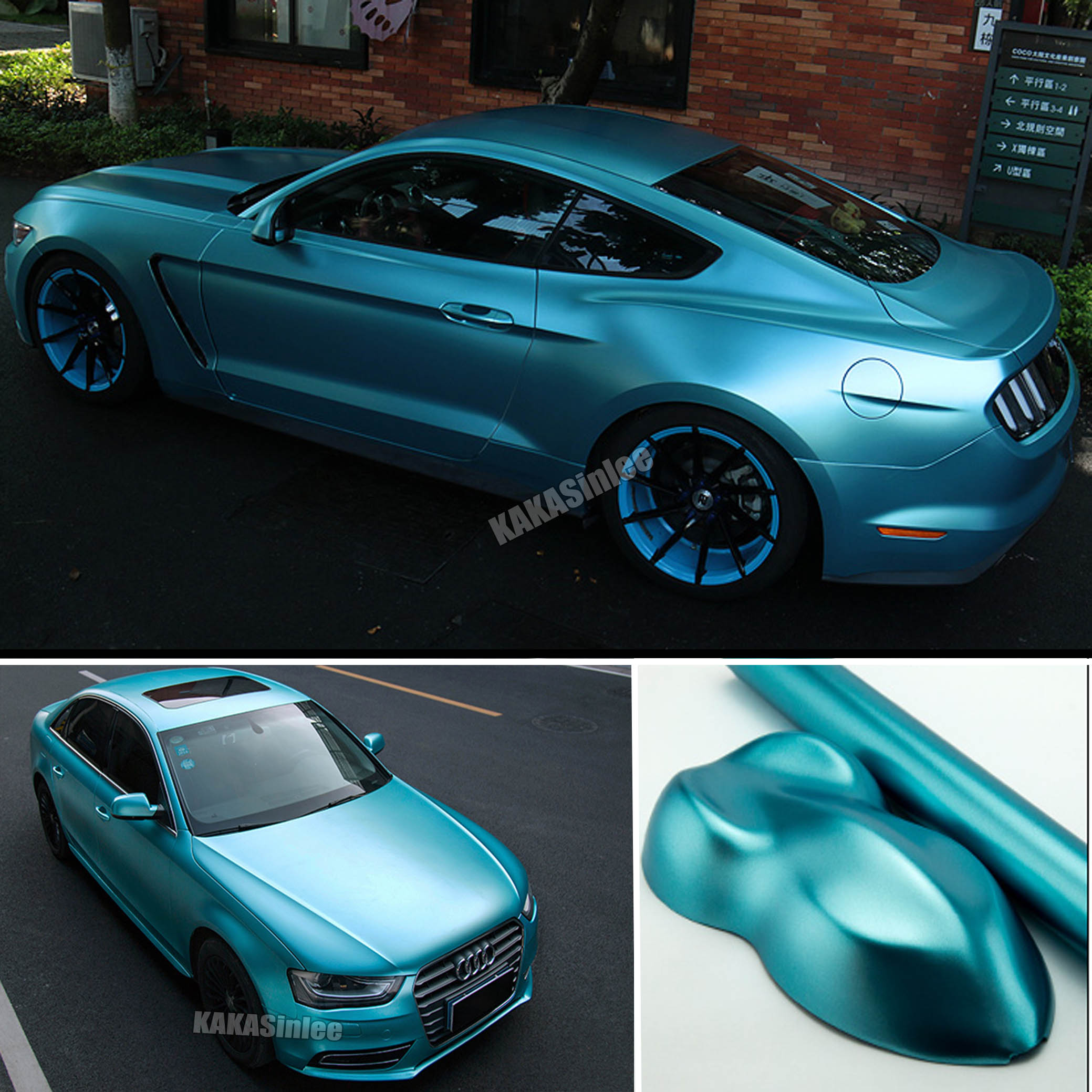 (PET) Whole Car Wrap - Satin Pearl Metal Vinyl Sticker Lake Blue