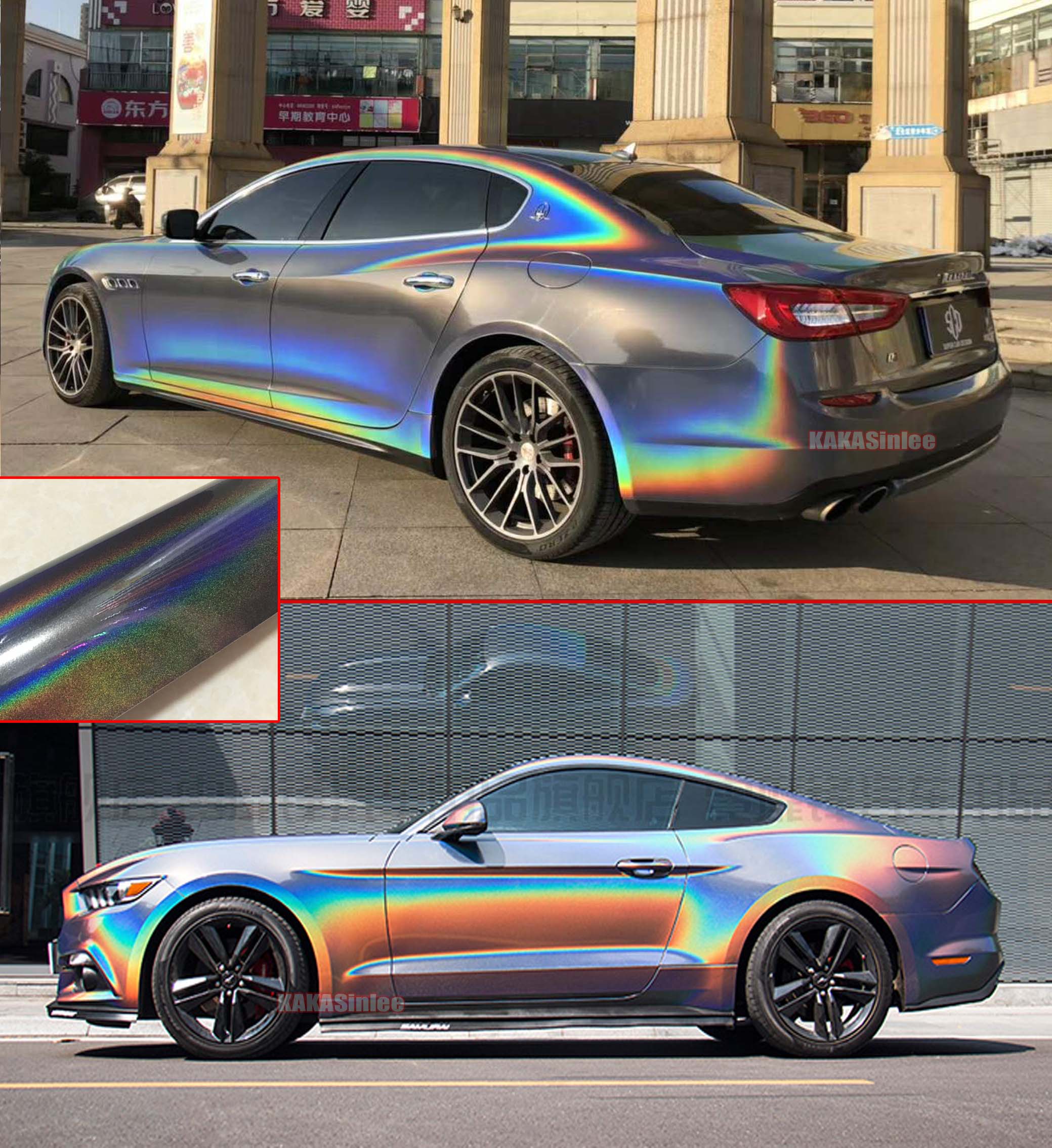 (PET) Whole Car Wrap - Glossy Metallic Chameleon Vinyl Sticker - Rainbow Grey