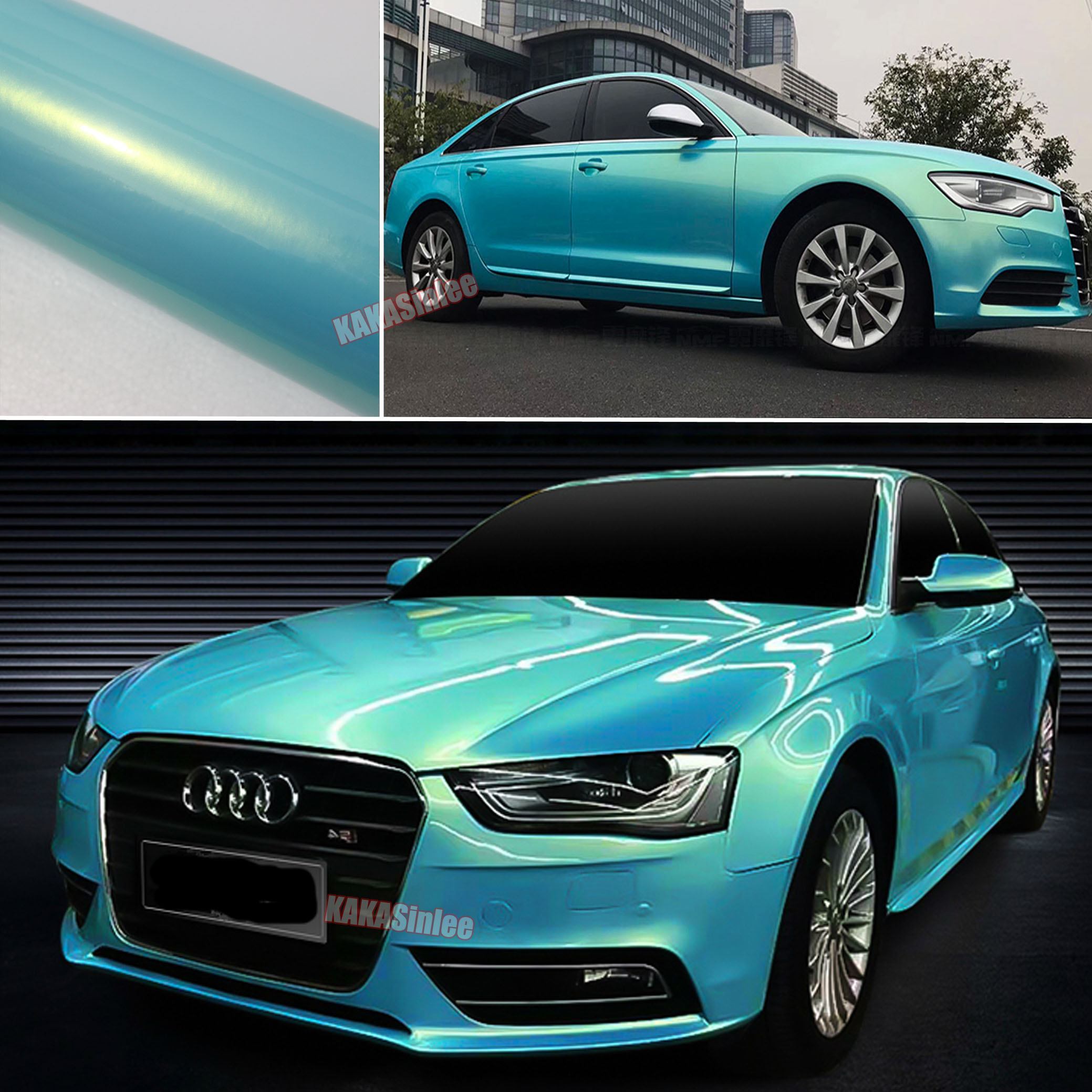 (PET) Whole Car Wrap - Glossy Coral Metallic Vinyl Sticker - Blue