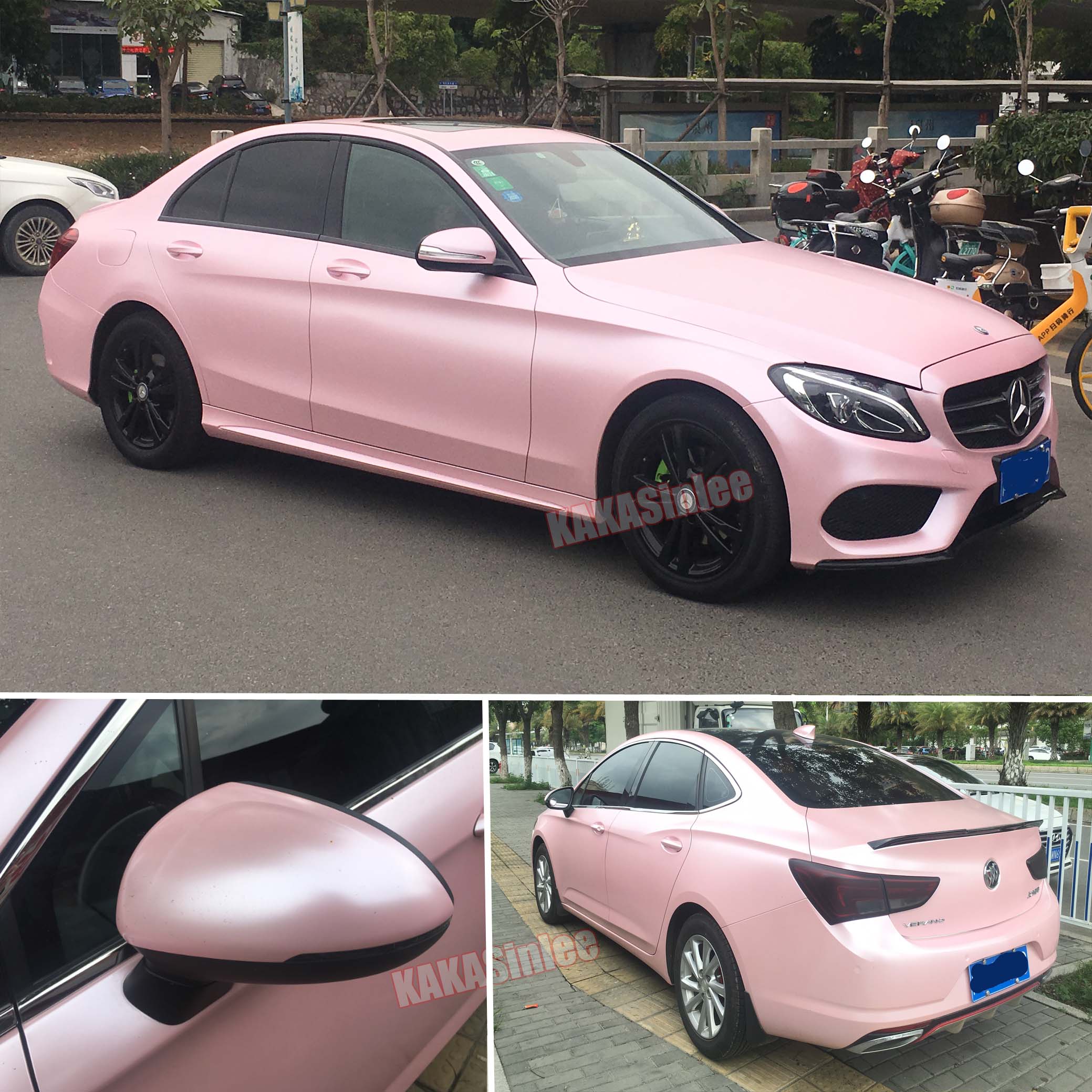 (PET) Whole Car Wrap - Satin Pearl Metal Vinyl Sticker Sakura Pink