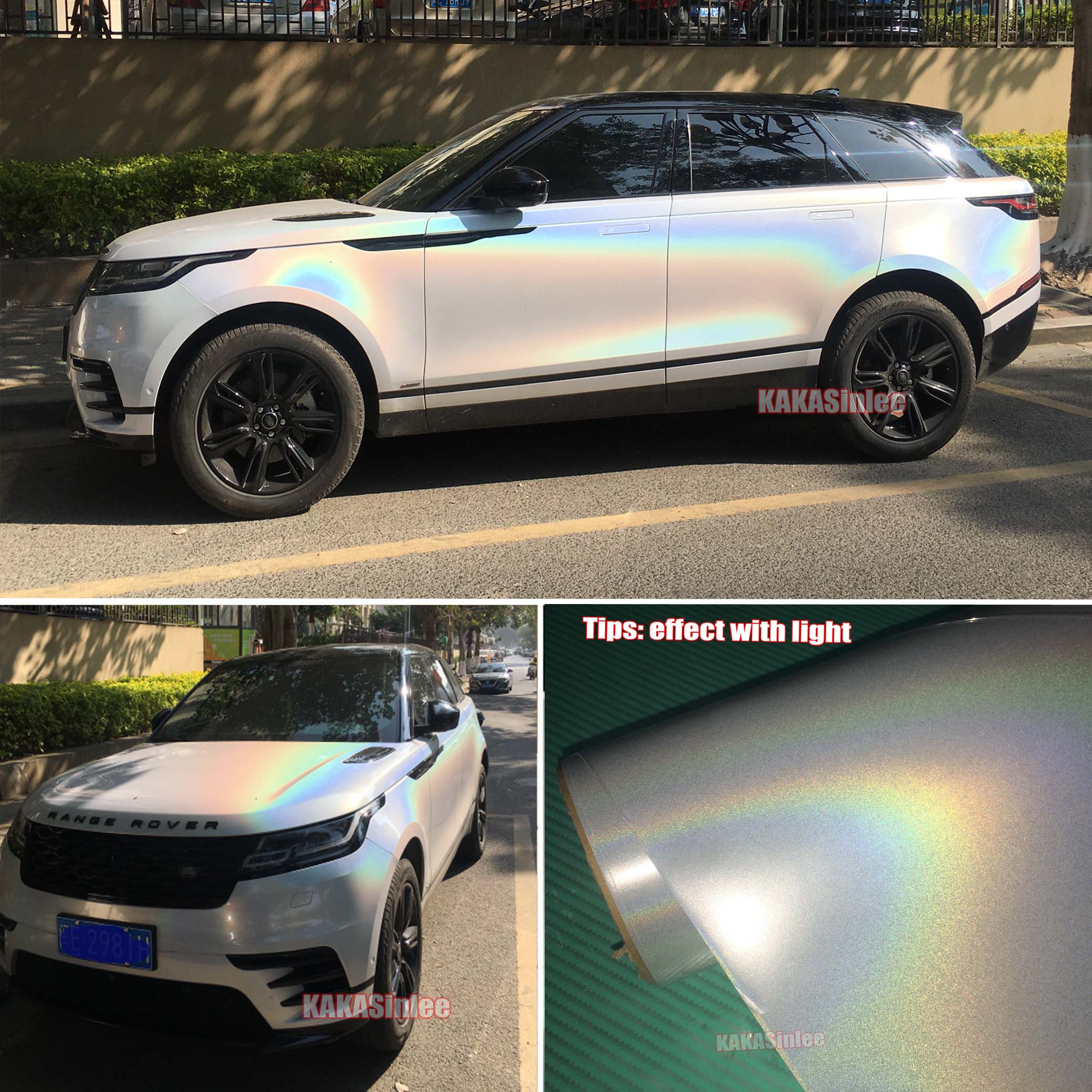 (PET) Whole Car Wrap - Glossy Metallic Iridescence Chameleon Vinyl Sticker - White