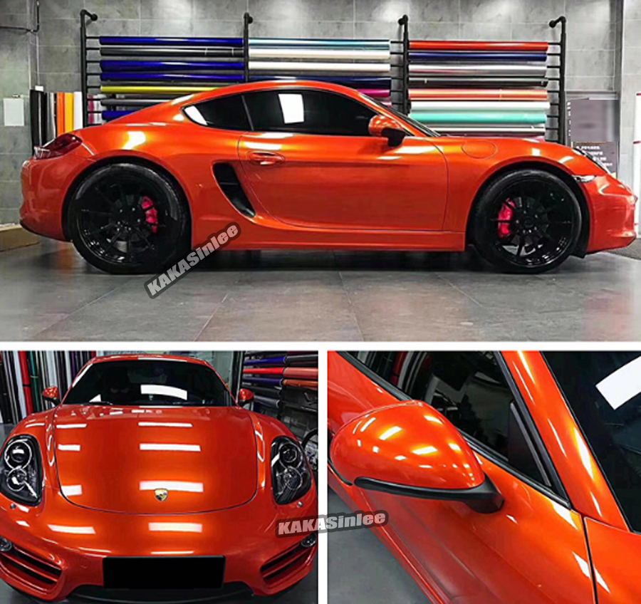 (PET) Whole Car Wrap - Glossy Metallic Vinyl Sticker Orange