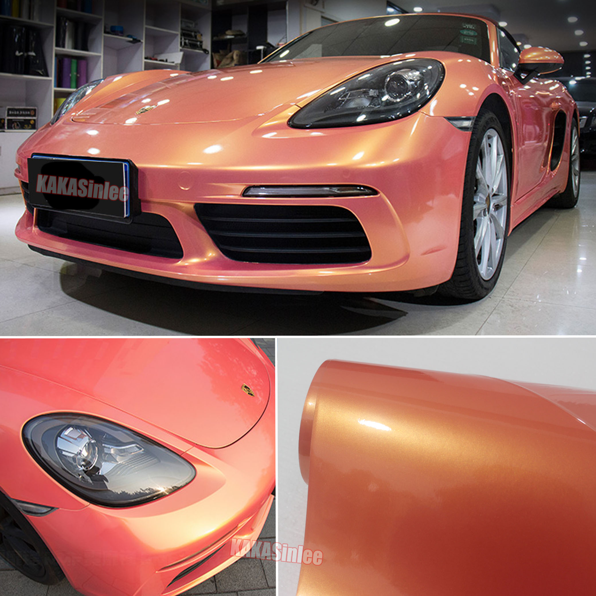 (PET) Whole Car Wrap - Glossy Coral Metallic Vinyl Sticker - Peach