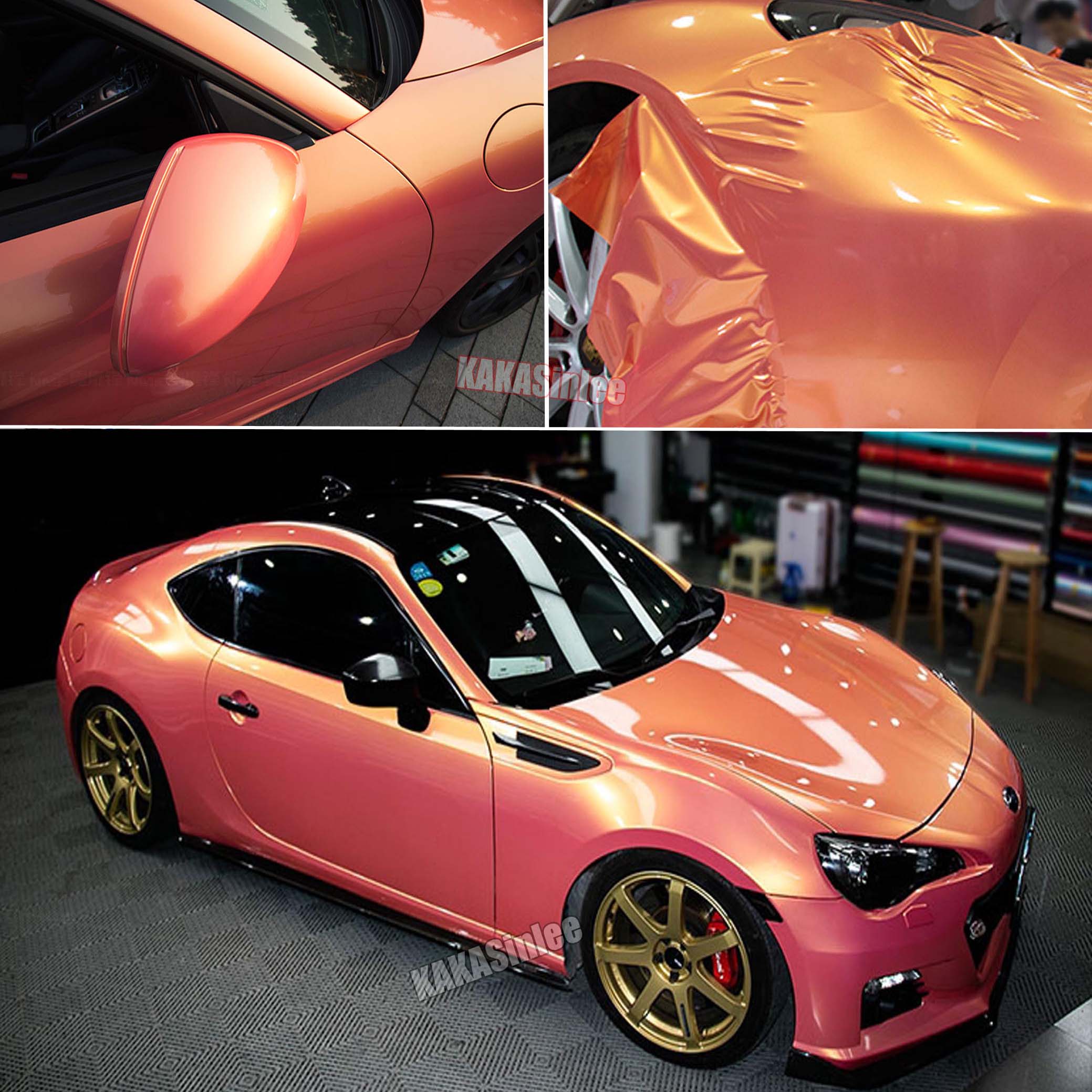 (PET) Whole Car Wrap - Glossy Coral Metallic Vinyl Sticker - Peach