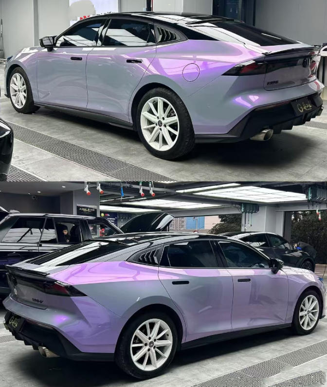 (PET) Whole Car Wrap - Glossy Grey to Purple Metallic Vinyl Sticker
