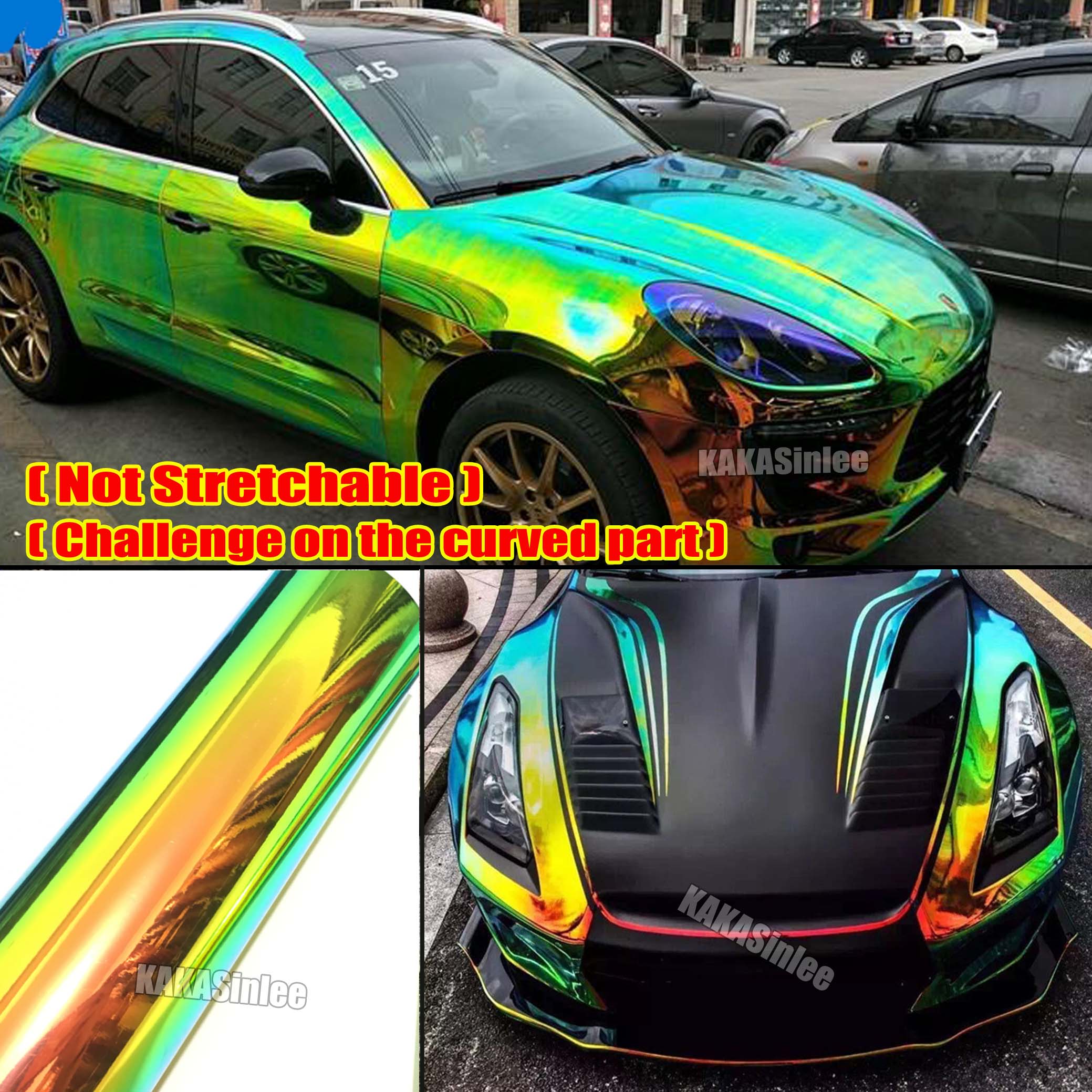 (PET) Whole Car Wrap - Glossy Rainbow Mirror Chrome Vinyl Sticker Gold Green