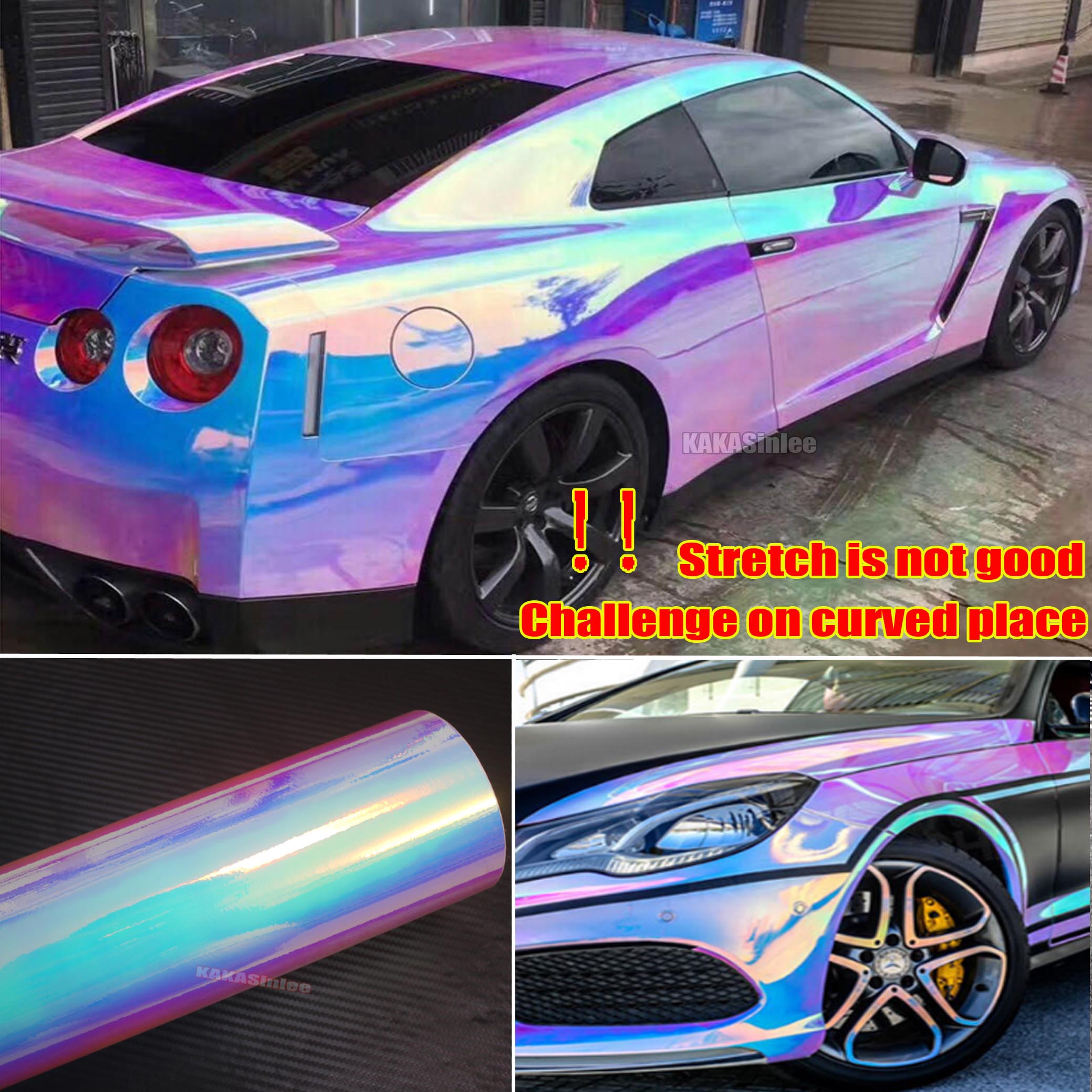 (PET) Whole Car Wrap - Glossy Rainbow Mirror Chrome Vinyl Sticker Blue Pink