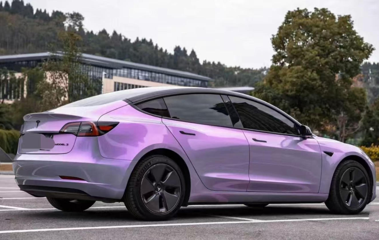 (PET) Whole Car Wrap - Glossy Grey to Purple Metallic Vinyl Sticker