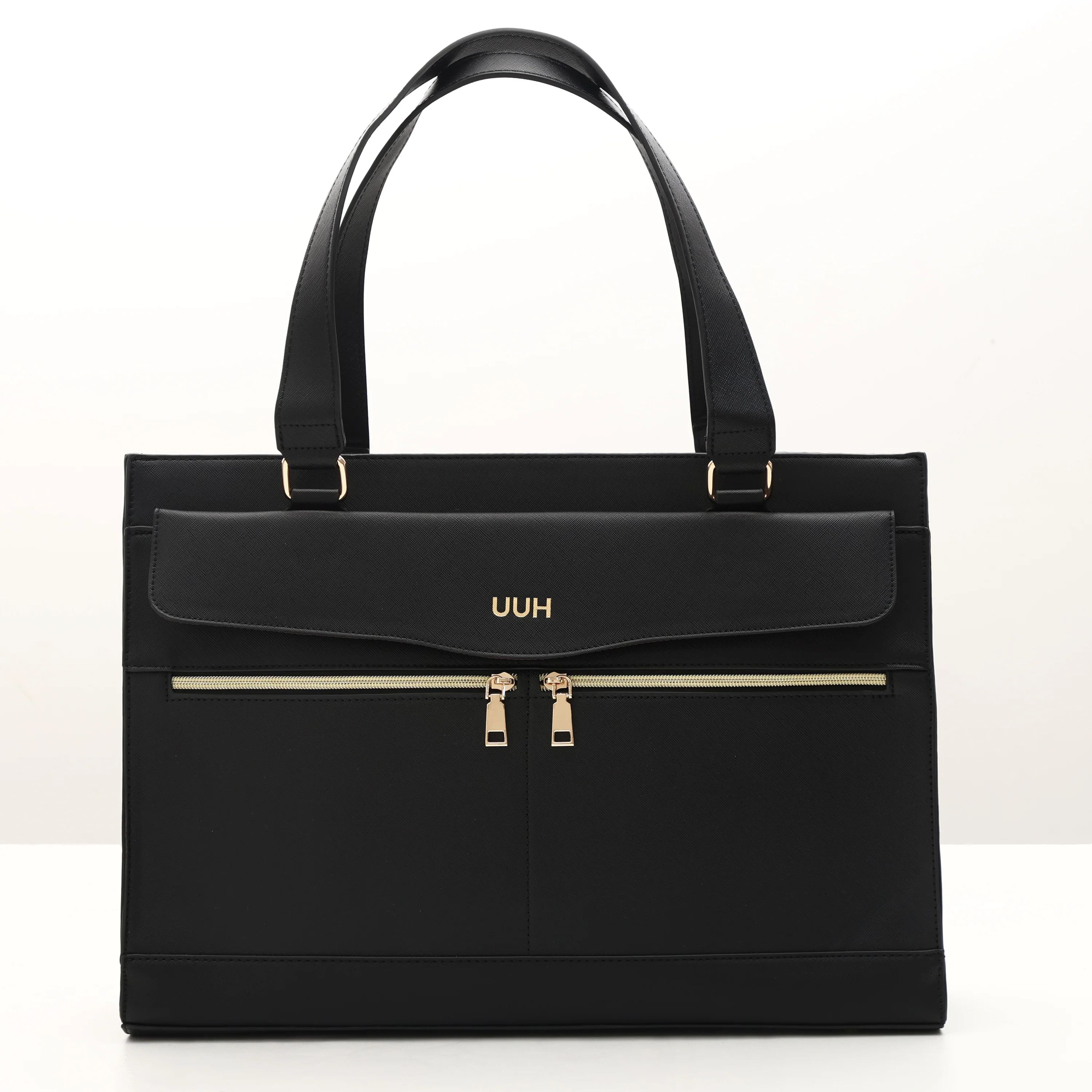 UUH- Black SpacioLuxe Leather Tote with Pouch