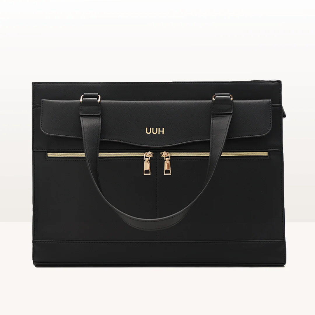 UUH- Black SpacioLuxe Leather Tote with Pouch
