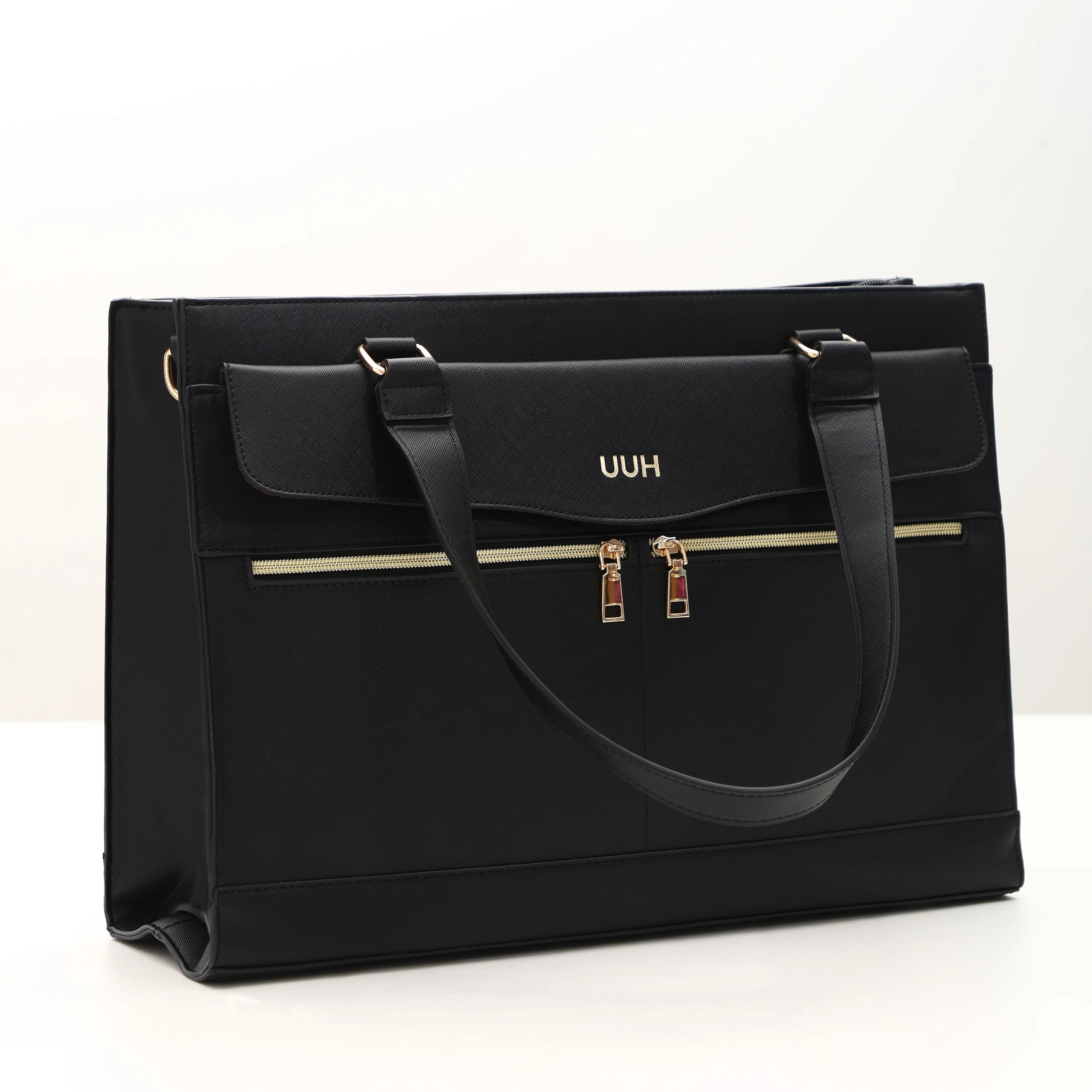 UUH- Black SpacioLuxe Leather Tote with Pouch