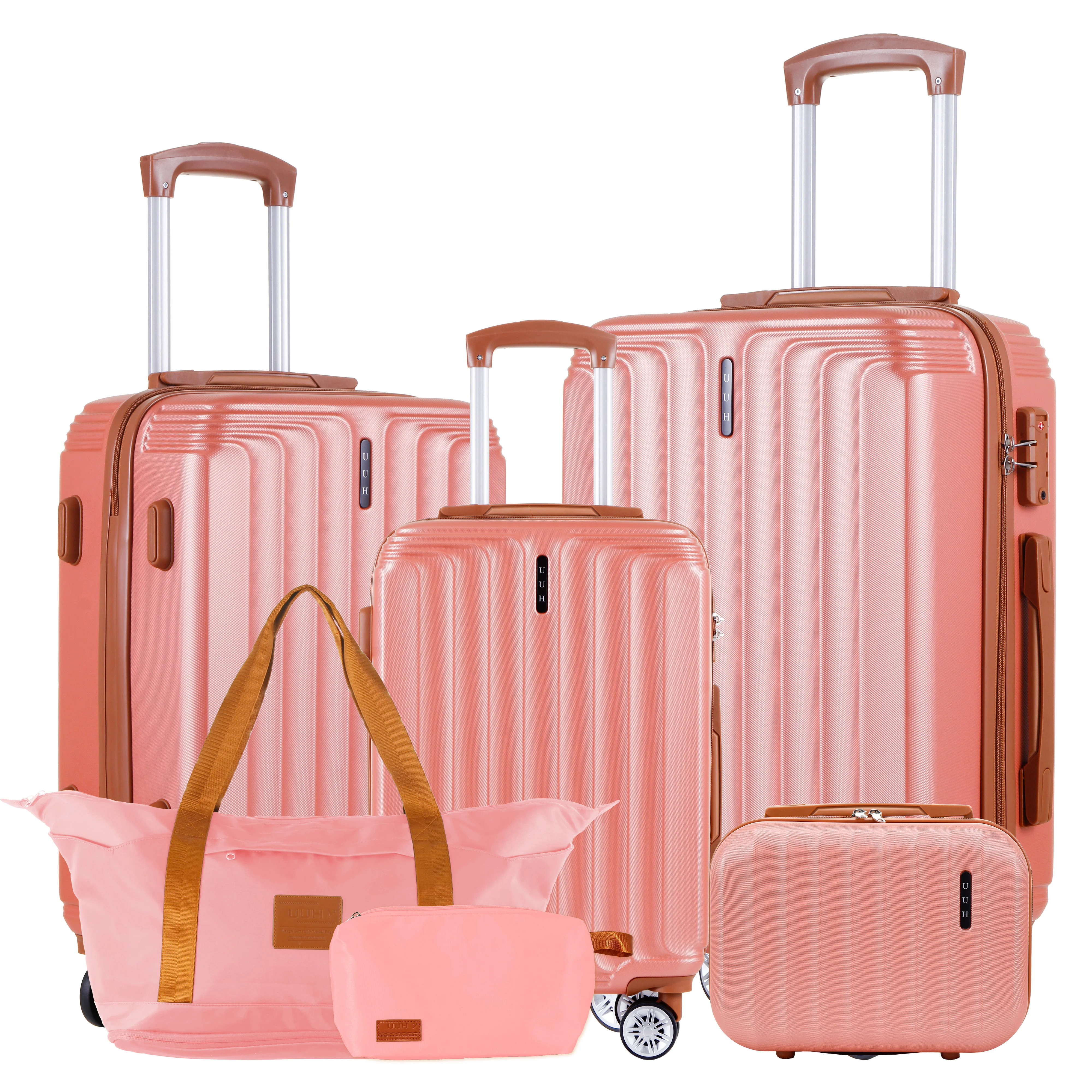 UUH 6-Piece Luggage Family Travel Set-Rose Gold