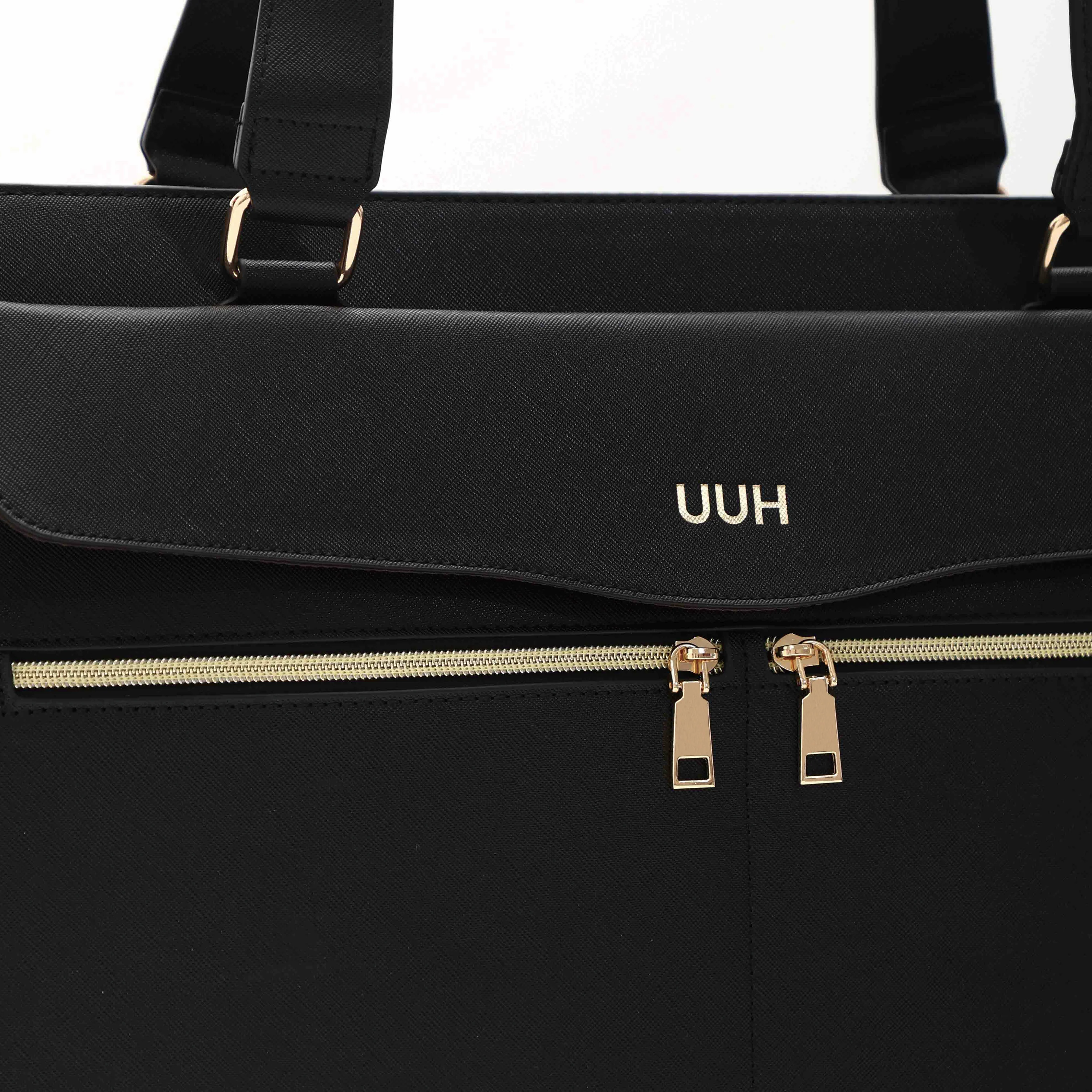 UUH- Black SpacioLuxe Leather Tote with Pouch