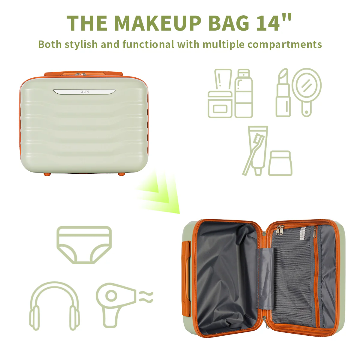 UUH Luxe - Four Piece Luggage Set Hard Sided Suitcases with locks (20inch,24inch,28inch)