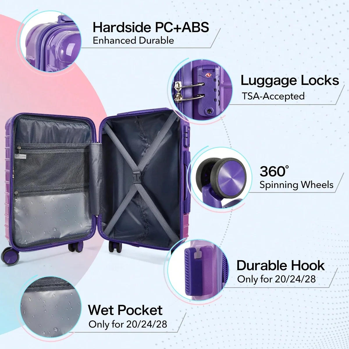 UUH Luggage Sets with TSA Locks - 3pcs/4pcs/6pcs Suitcases Sets-Travel and Moving Set