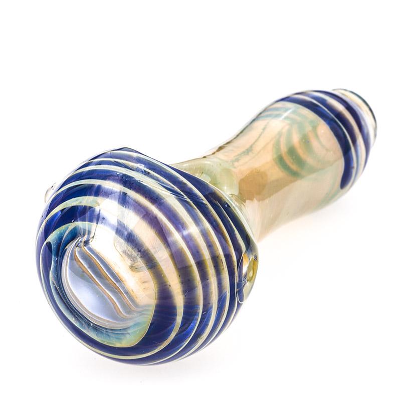 Glass Spoon Pipe w/ Blue Strips - PuffingBird CA