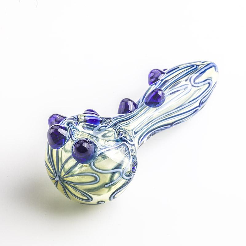 Glass Spoon Pipe w/ Blue Glass Marbles Grip - PuffingBird CA