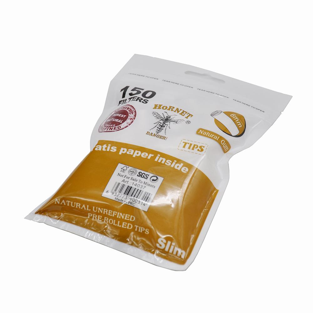 Natural Unrefined Rolling Paper Filter Tips - 6mm White Pre-Rolled Tips (150 Tips per Resealable Bag) - PuffingBird CA