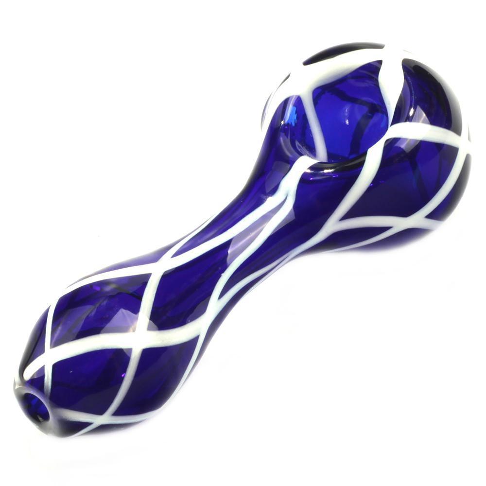 Handmade Blue Glass Pipe with White Stripes - PuffingBird CA