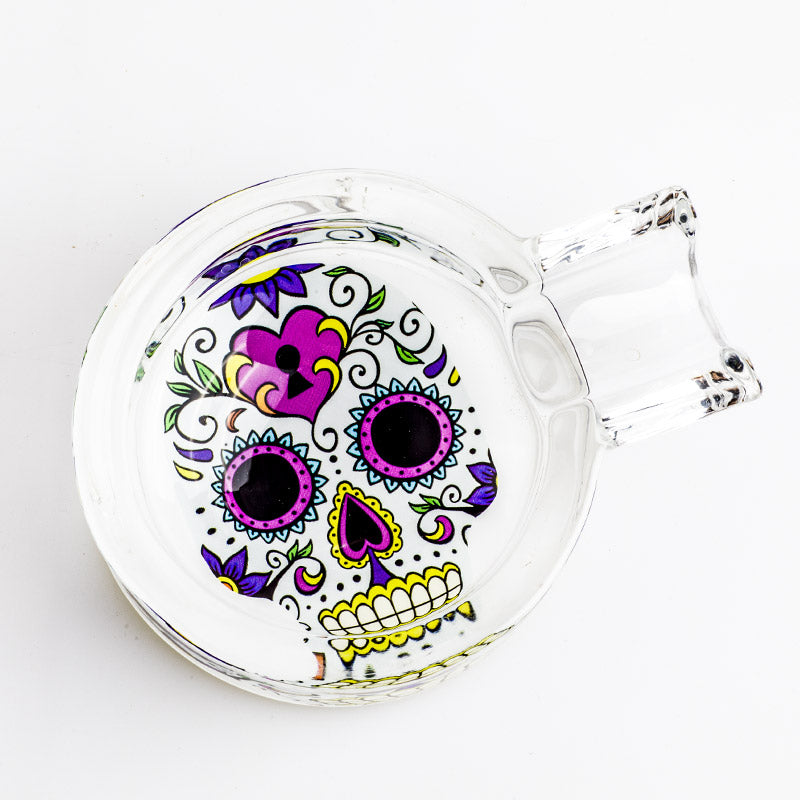 Day of Dead Skull Glass Ashtray (Random Pattern) - PuffingBird CA