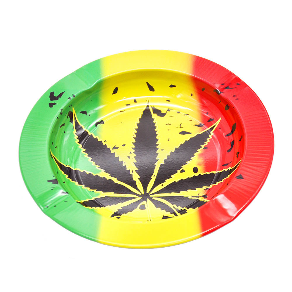 Marijuana Leaf Tin Ashtray (Random Pattern) - PuffingBird CA