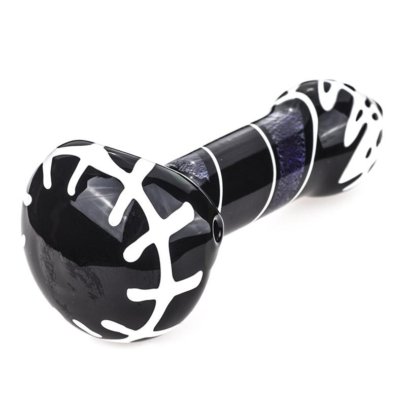 Black Glass Pipe with White Stripes - PuffingBird CA