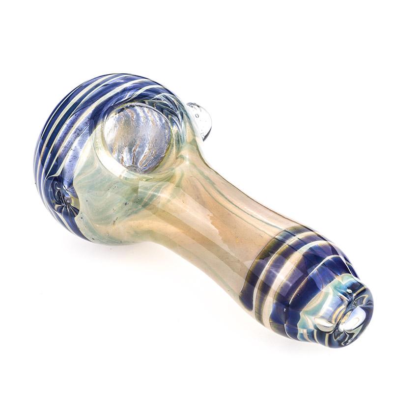 Glass Spoon Pipe w/ Blue Strips - PuffingBird CA
