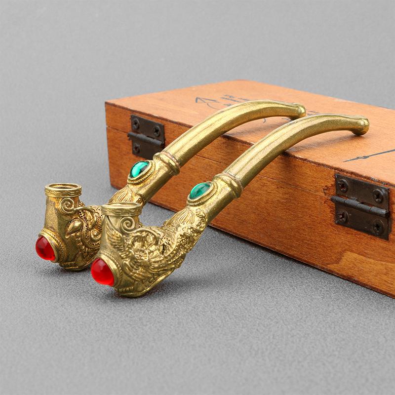 Brass Gemstone Inlaid Sherlock Pipe - PuffingBird CA