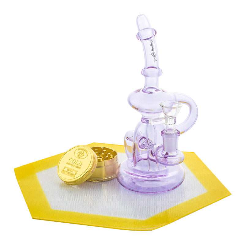 Mini Recycle Dab Rig w/ Silicone Dab Mat Coin Herb Grinder Set - PuffingBird CA
