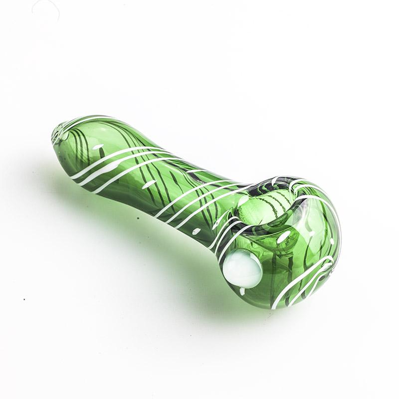 Green Glass Pipe w/ White Marble - PuffingBird CA