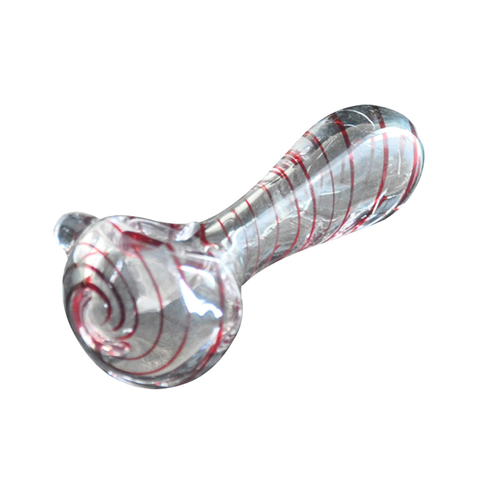 Red Spiral Clear Glass Spoon Pipe - PuffingBird CA