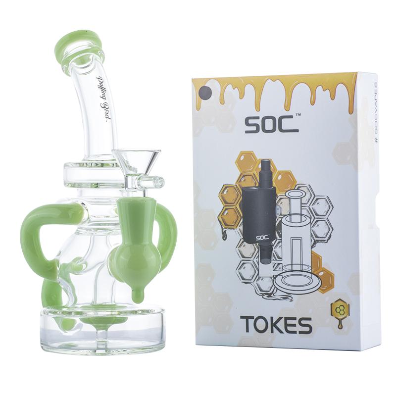Green Showerhead Perc Dab Rig w/ SOC Tokes Vaporizer Set - PuffingBird CA
