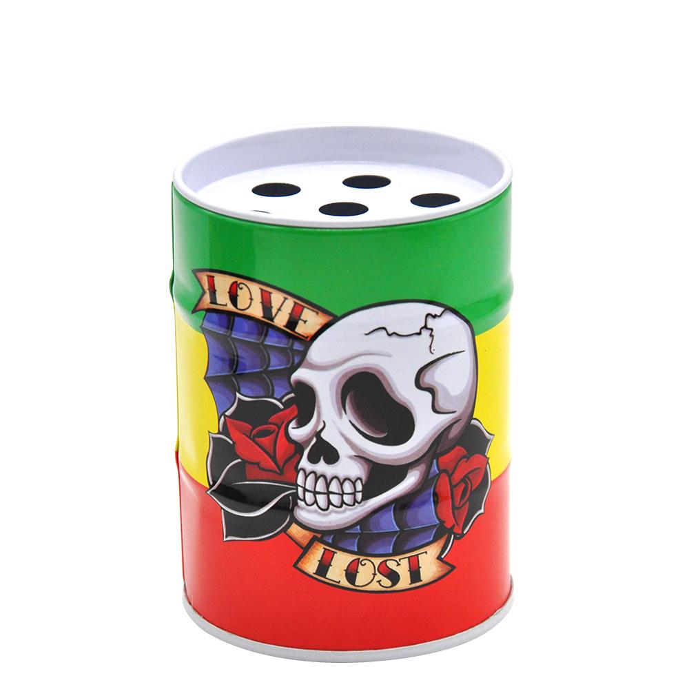 Lost Love Skull Oil Drum Shaped Tin Ashtray - PuffingBird CA