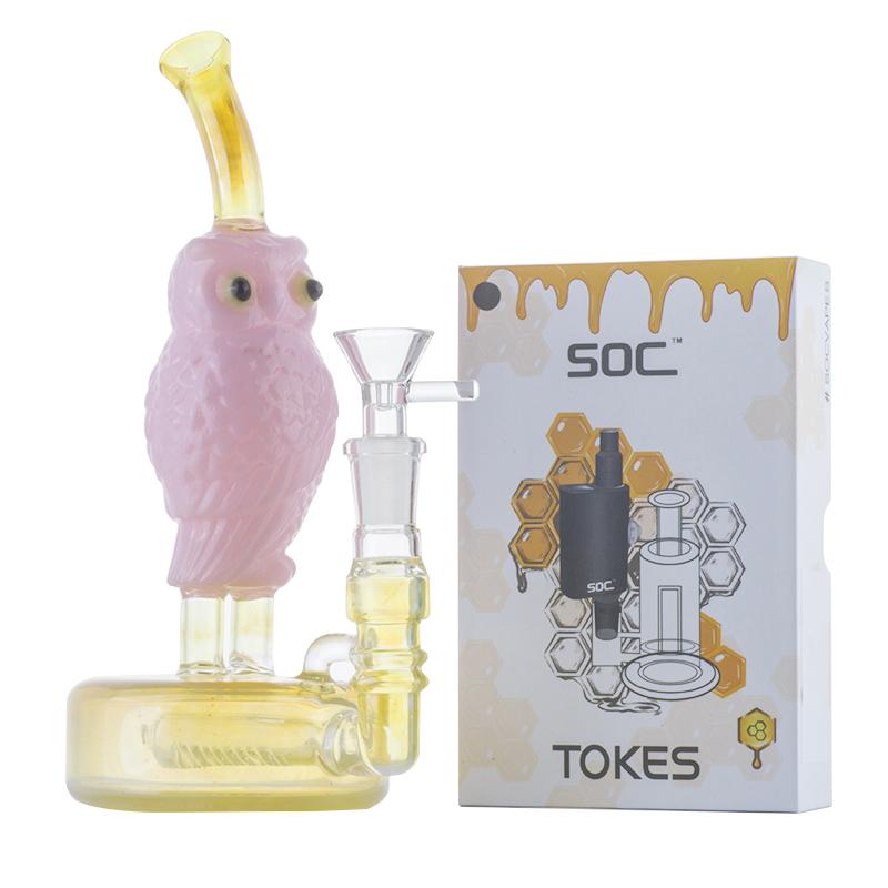Pink Owl Theme Glass Bong w/ SOC Tokes Vaporizer Set - PuffingBird CA