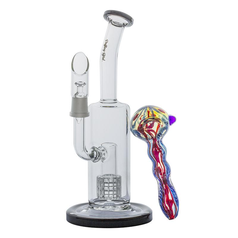 Mini Matrix Perc Dab Rig and Fumed Glass Milli Spoon Pipe Set - PuffingBird CA