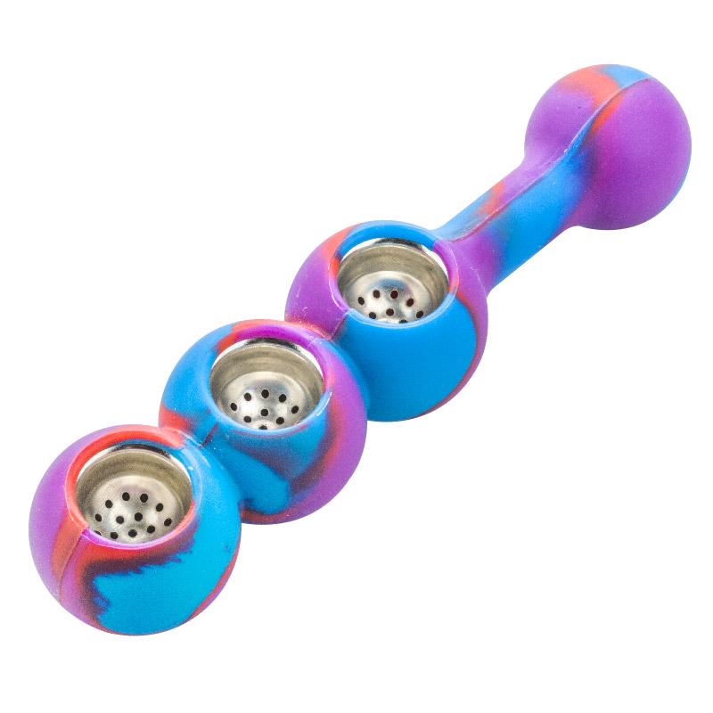 Silicone Triple Bowl Pipe (Random Color) - PuffingBird CA