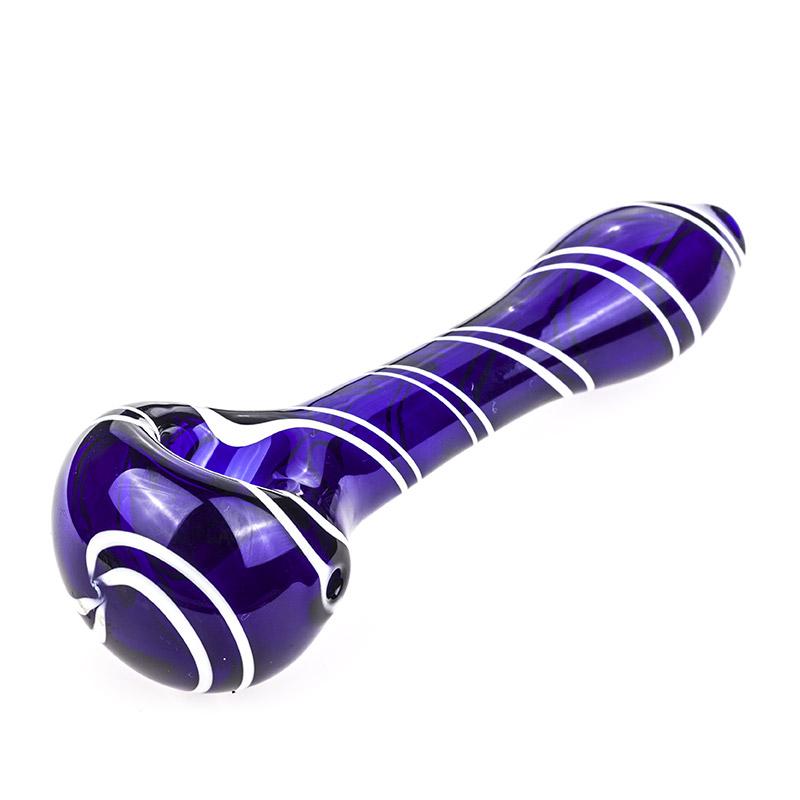 Glass Spoon Pipe with  White Strip Patterns - PuffingBird CA