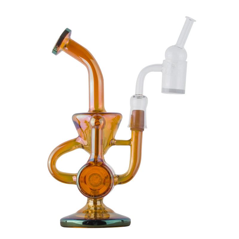 Orange Heady Recycler Dab Rig Set w/ Quartz Banger and Carb Cap - PuffingBird CA