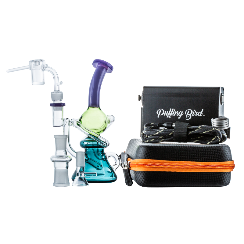 Colored Recycler Glass Dab Rig w/ Quartz Enail Dab Kit - PuffingBird CA