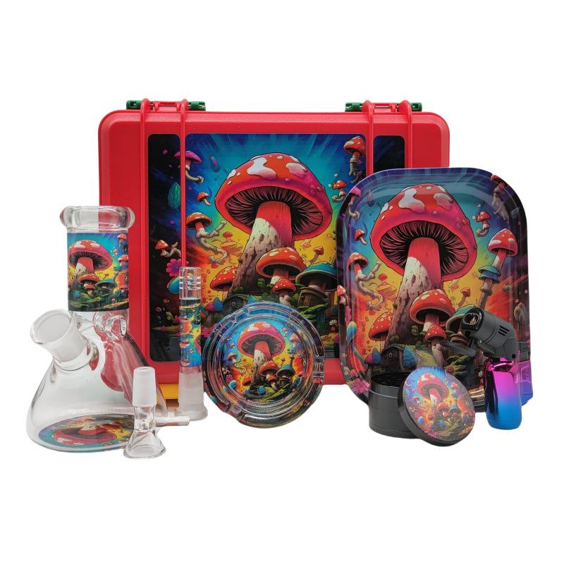 6-Piece Mini Beaker Bong Stash Box Kit - Patterned Case with Glass Accessories - PuffingBird CA