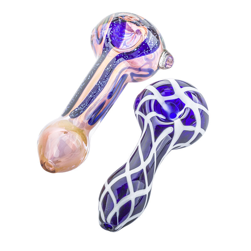 Fumed Color Changing Pipe and Blue Glass Pipe w/ White Stripes Set - PuffingBird CA