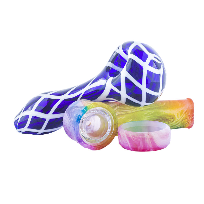 Handmade Blue Glass Pipe w/ Glow-In-The-Dark Silicone Pipe Set - PuffingBird CA