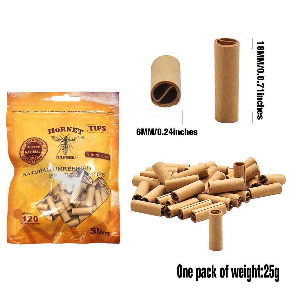 Natural Unrefined Rolling Paper Filter Tips - 6mm Brown Pre-Rolled Tips (120 Tips per Resealable Bag) - PuffingBird CA