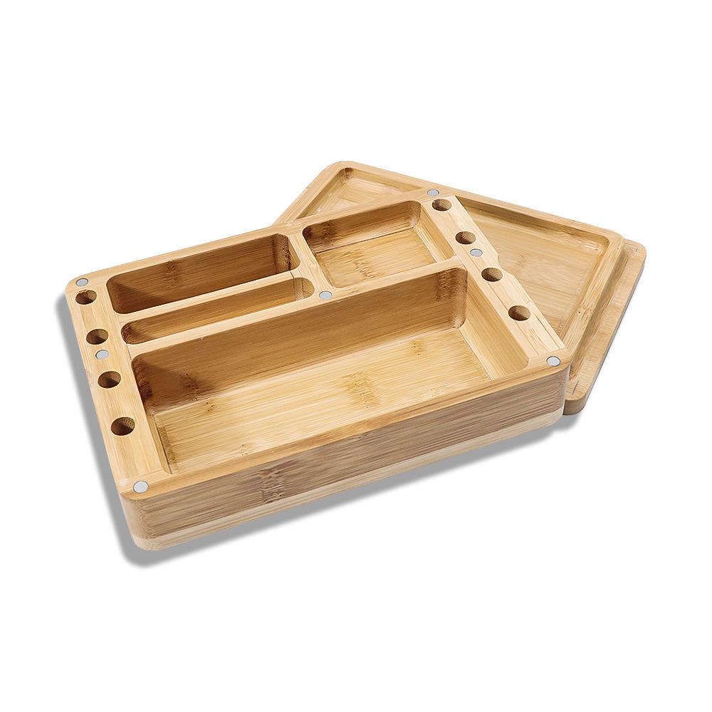 Wooden Storage Box Rolling Tray with Cover - PuffingBird CA
