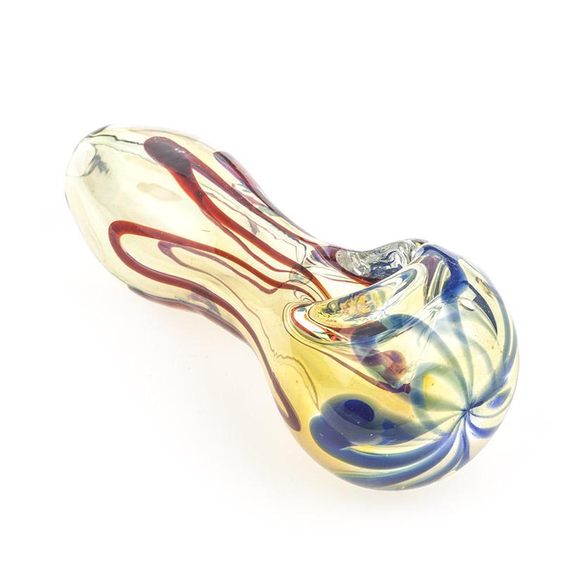 Fumed Glass Pipe w/ Blue and Red Stripes - PuffingBird CA